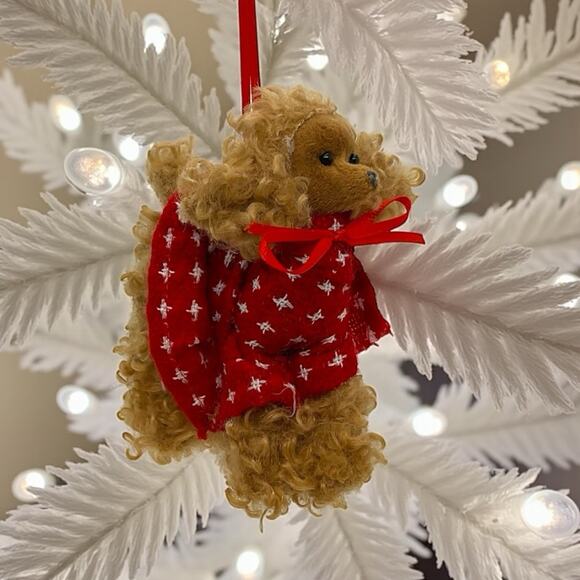 Poodle Dog Fluffy Brown & Red Plush Christmas Ornament 4.5" NEW - Picture 1 of 6